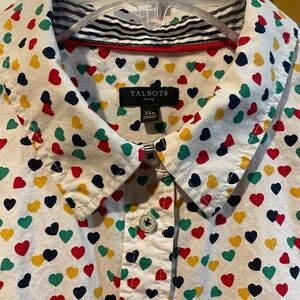 Talbots Womens XL petite Multicolor Heart Print Shirt Whimsical